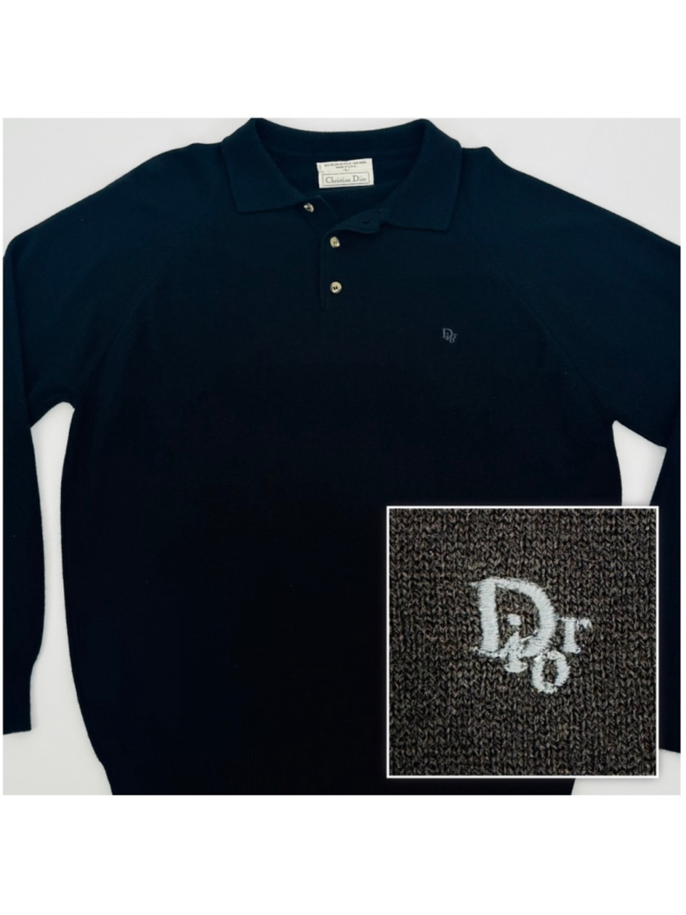 Vintage 80’s Men's Christian Dior Polo Sweater Size L Black